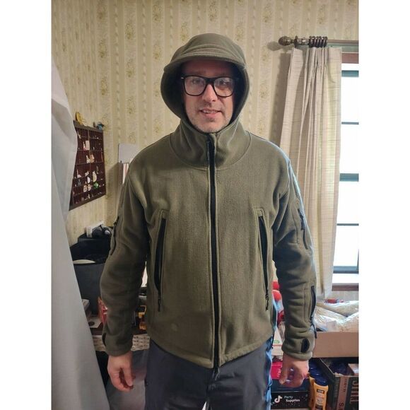 Unbranded Hooded Fleece Jacket Men's Size Extra Large Medium Weight Many Pockets - Picture 10 of 10